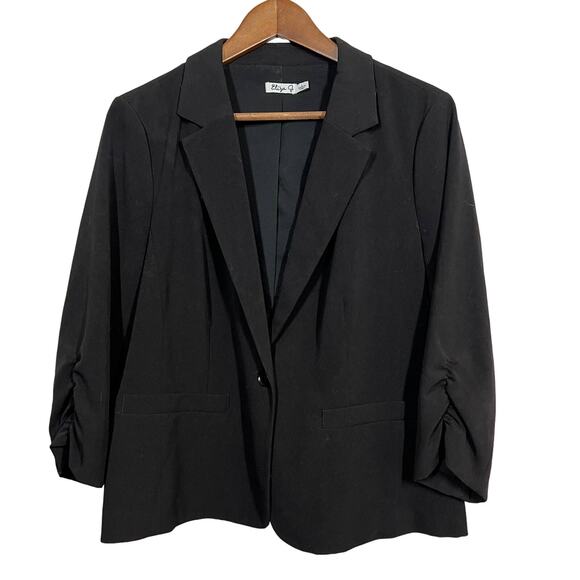 Eliza J Single Button Blazer Jacket 3/4 Sleeve Black - L - Picture 1 of 4
